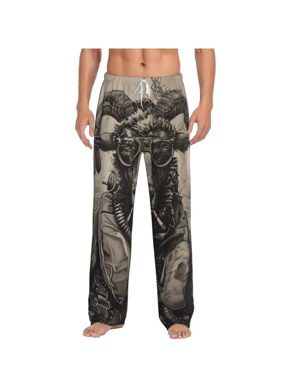 Vintage Ram Pilot Print Men's Home Trousers, Elastic Drawstring Home Pajamas Clothing Suitable for Adult Men-3X-Large