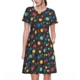 thumbnail image 1 of Gukieu Vintage Records Print Women's Short Sleeve Dress, Elastic Waistband A-line with Pockets Summer Dress, Suitable for Daily Leisure, Work, Vacation, 1 of 6