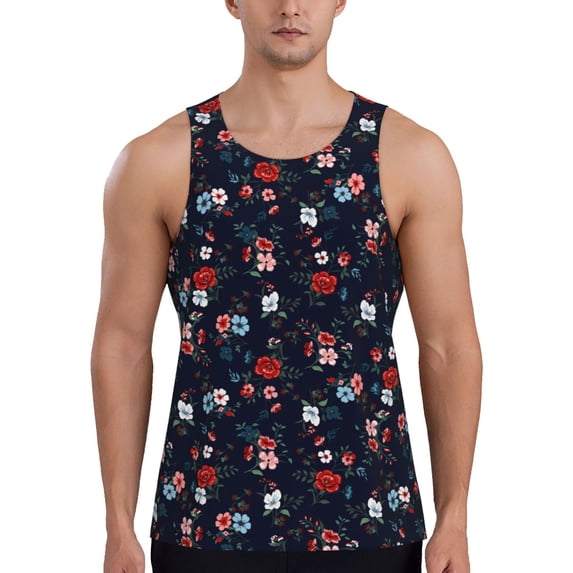 Gukieu Vintage Rose Print Men's Quick Dry Fitness Vest, Round Neck Sleeveless Fitness Bodybuilding Top-XX-Large
