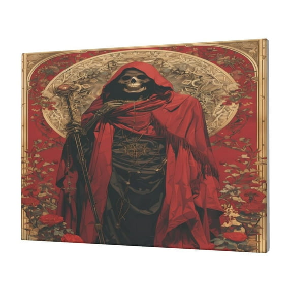 Gukieu Vintage Rose Scepter Skull Print Horizontal Canvas Decorative Painting 12x16 Inch Shrinkage Resistant Frame Hanging Home Wall Art Decor