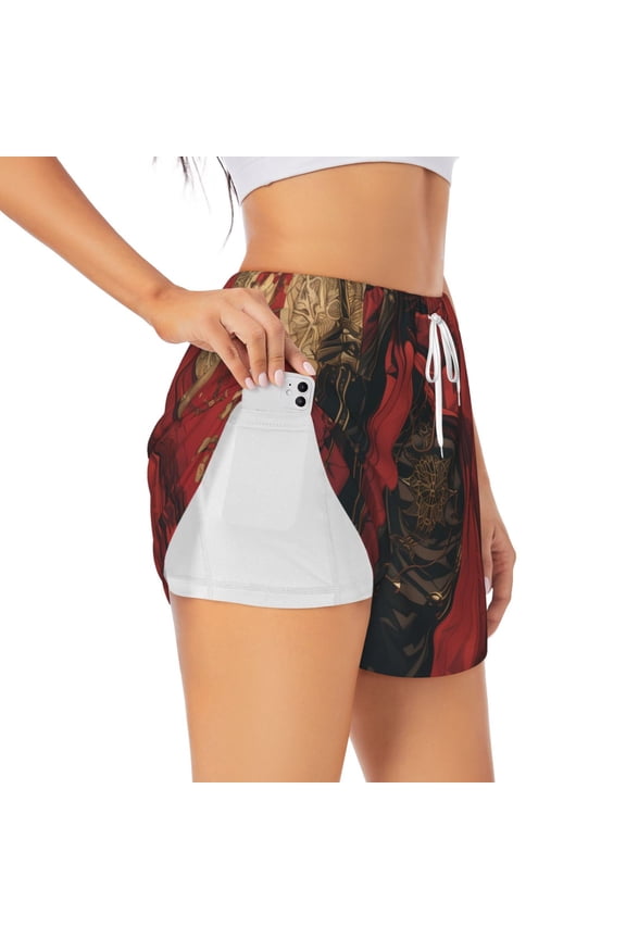 Vintage Rose Scepter Skull Print Women's Sports Shorts with Drawstring Elastic Waistband for Running, Yoga, Fitness-Medium
