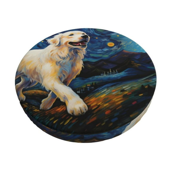 Gukieu Vintage Starry Sky Labrador A Print Round Chair Cover, Dust-proof and Non-slip Bar Chair Protective Cover, Suitable for Bars, Restaurants, Offices-14 inch