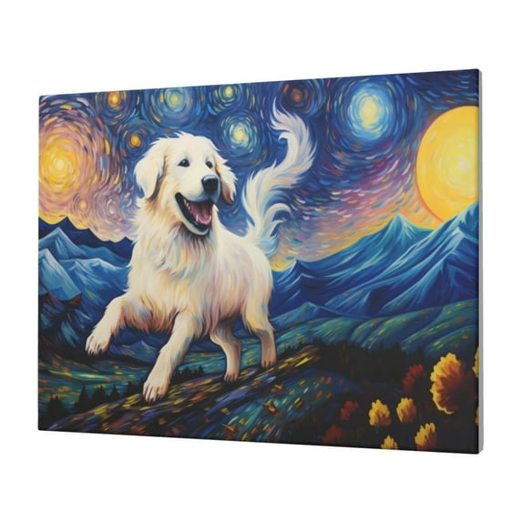 Gukieu Vintage Starry Sky Puppy Print Horizontal Canvas Decorative Painting 12x16 Inch Shrinkage Resistant Frame Hanging Home Wall Art Decor