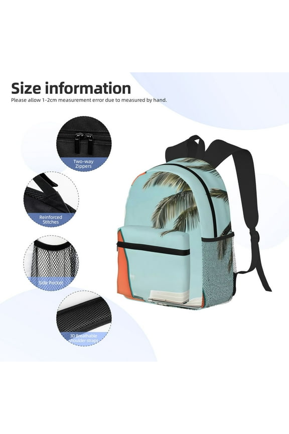 Vintage Surf Van Beach Print Backpack, Waterproof Backpack with Adjustable Shoulder Straps, Suitable for Campus, Business, Travel, Unisex