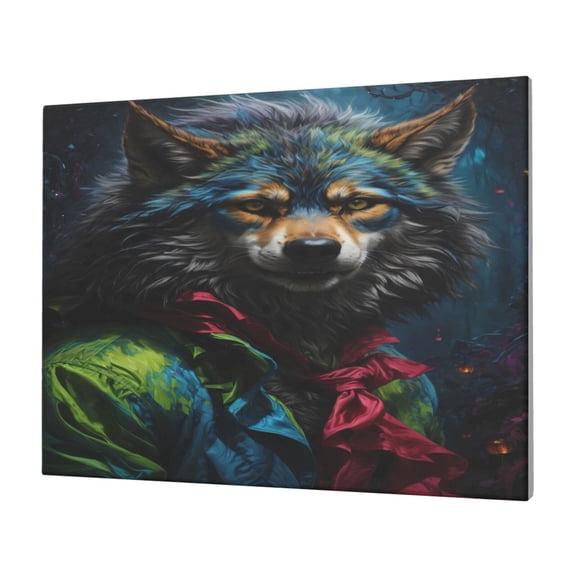 Gukieu Vintage Wolf Warrior Print Horizontal Canvas Decorative Painting 12x16 Inch Shrinkage Resistant Frame Hanging Home Wall Art Decor