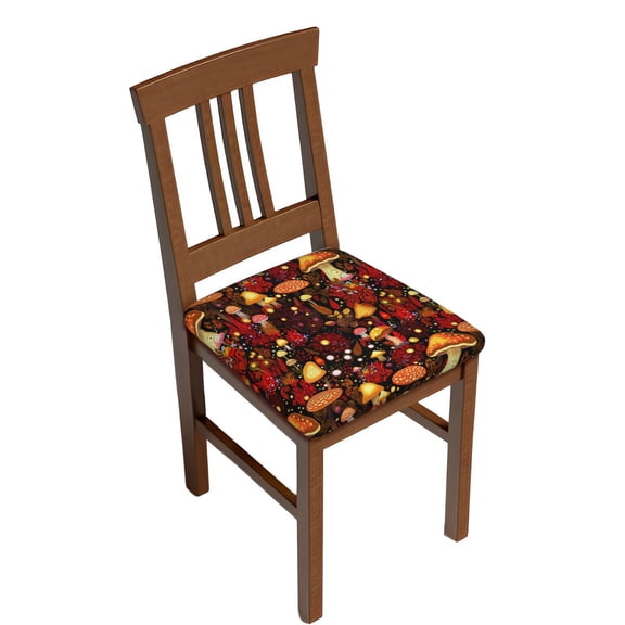 Gukieu Warm Plants and Mushrooms Print Square Cushion Cover, Elastic Strap Chair Protector, Suitable for Family Restaurant, Hotel Banquet Decorations-Six Piece