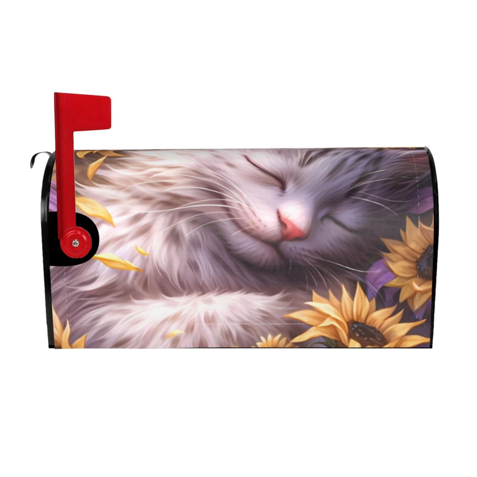 Gukieu Warm Sunflower Sleeping Cat Print Magnetic Mailbox Cover, Sun-proof and Waterproof Home Yard Mailbox Cover-21x18 in
