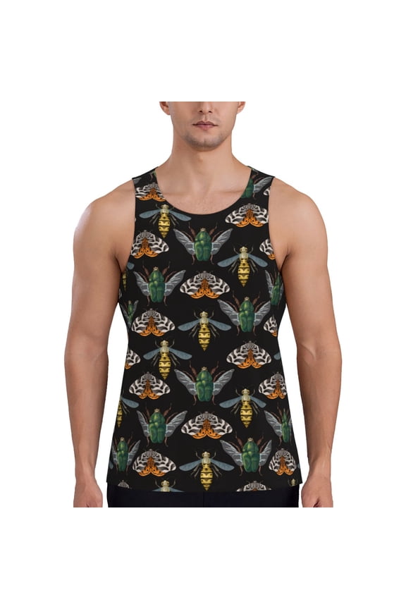 Wasp Cockchafer Butterfly Print Men's Quick Dry Fitness Vest, Round Neck Sleeveless Fitness Bodybuilding Top-Medium