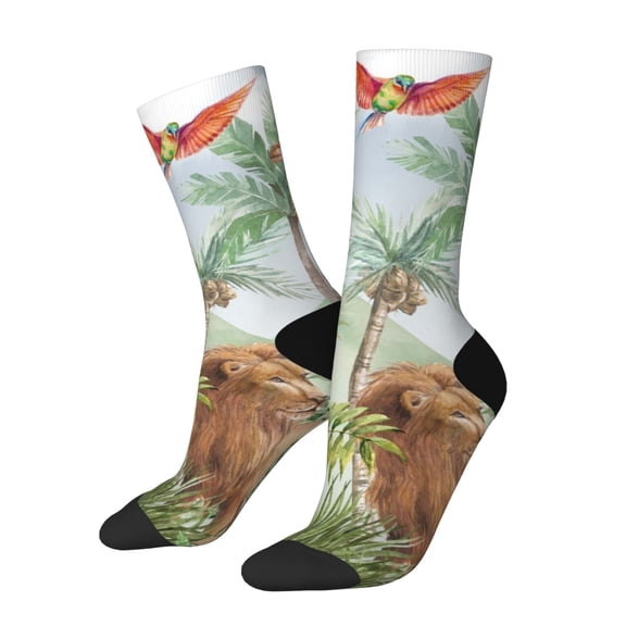 Gukieu Watercolor African Animals Wildlife Print Contrast Color Mid-calf Socks, Sweat-wicking Athletic Socks, Unisex Clothing Accessories