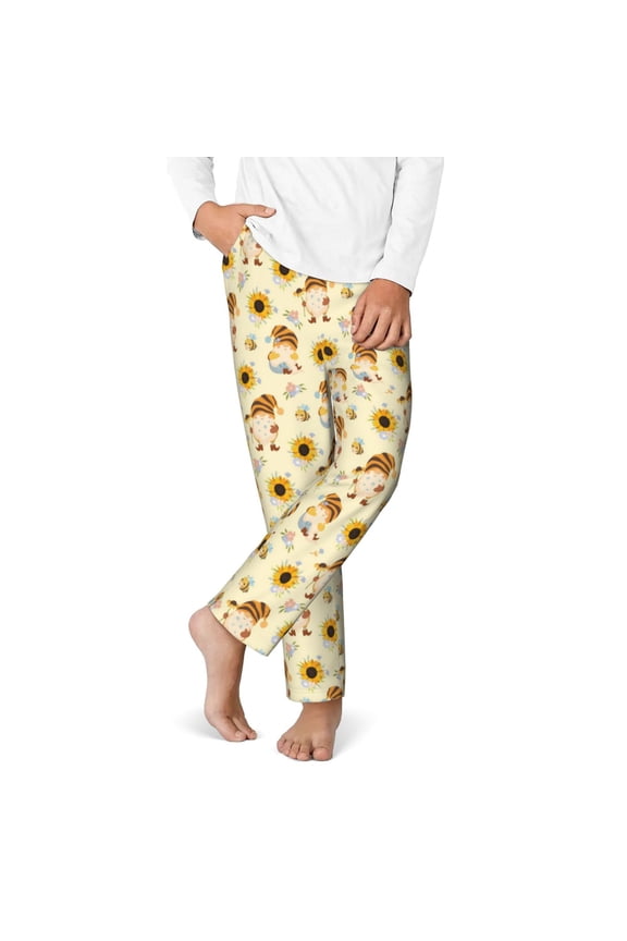 Watercolor Bee Honey Honeycomb Bee Print Youth Home Trousers, Elastic Waistband with Pockets for Home and Outing, Suitable for Children Aged 5-16-XS(5-6)