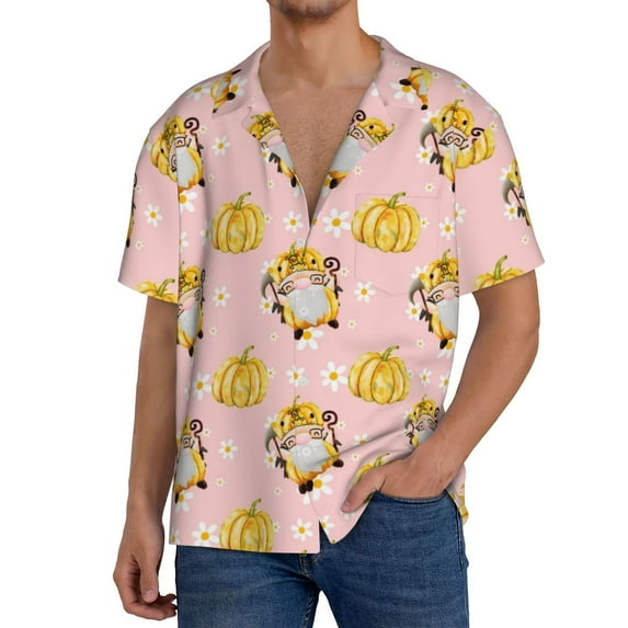 Gukieu Watercolor Gnomes Print Men's Short-sleeved Shirts, Button-down Pocket Shirts, T-shirts, Beach Vacation Travel Summer Clothing-4X-Large
