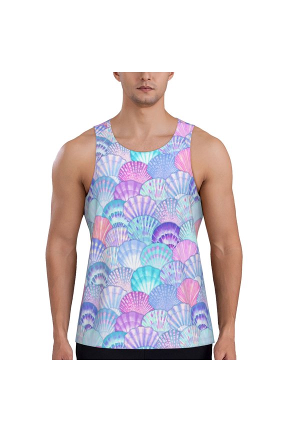 Watercolor Sea Shells 1 Print Men's Quick Dry Fitness Vest, Round Neck Sleeveless Fitness Bodybuilding Top-XX-Large
