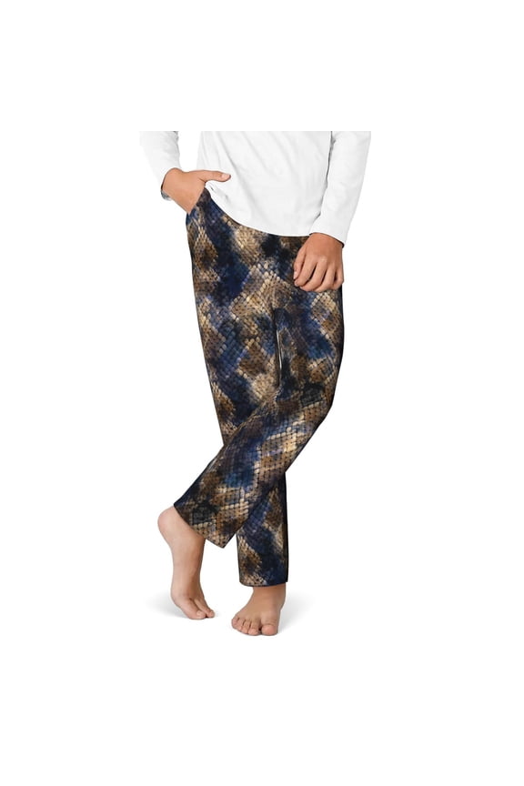Watercolor Snake Skin Print Youth Home Trousers, Elastic Waistband with Pockets for Home and Outing, Suitable for Children Aged 5-16-Medium