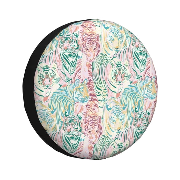 Gukieu Watercolor Tiger Print Car Tire Cover, Adjustable Waterproof and Dustproof Tire Protection Cover, Suitable for SUV, Truck, Van-14 inch