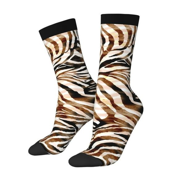Gukieu Watercolor Zebra Print Contrast Color Mid-calf Socks, Sweat-wicking Athletic Socks, Unisex Clothing Accessories