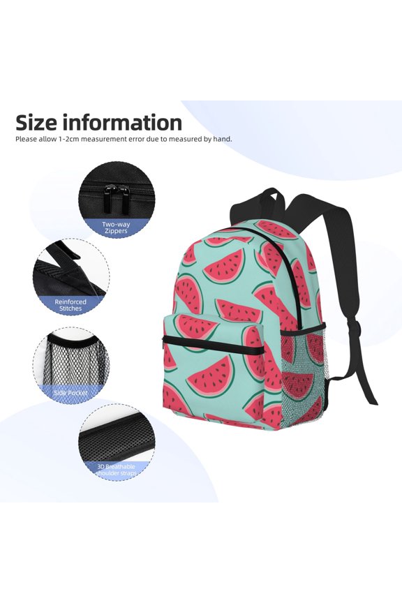 Watermelon Print Backpack, Waterproof Backpack with Adjustable Shoulder Straps, Suitable for Campus, Business, Travel, Unisex