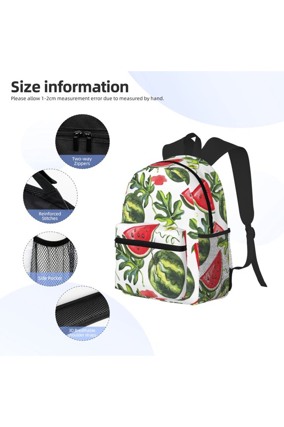 Watermelons Print Backpack, Waterproof Backpack with Adjustable Shoulder Straps, Suitable for Campus, Business, Travel, Unisex