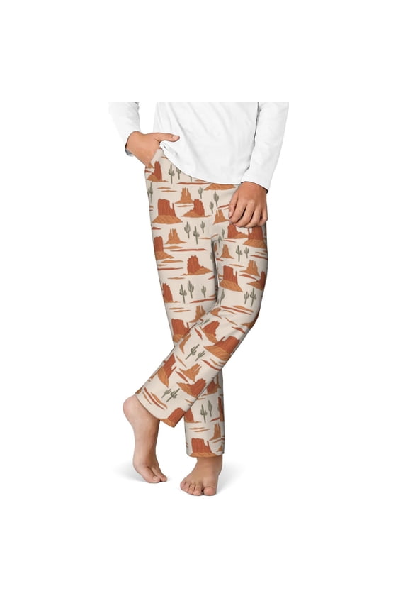 Western Desert Nature Landscape Print Youth Home Trousers, Elastic Waistband with Pockets for Home and Outing, Suitable for Children Aged 5-16-Small