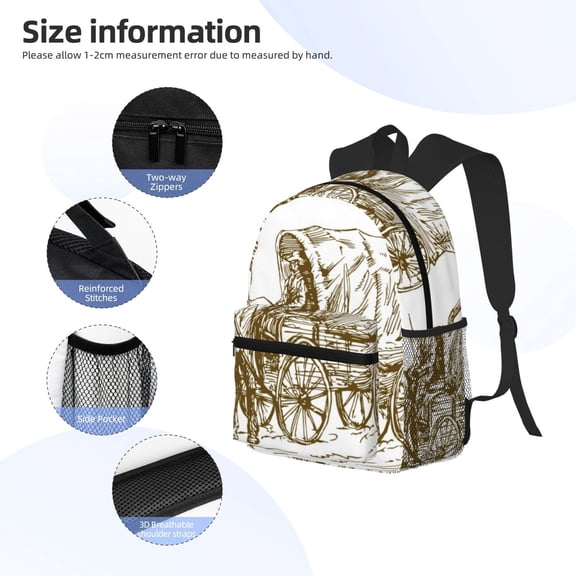 Gukieu Western Scenery With Old Wagon Print Backpack, Waterproof Backpack with Adjustable Shoulder Straps, Suitable for Campus, Business, Travel, Unisex