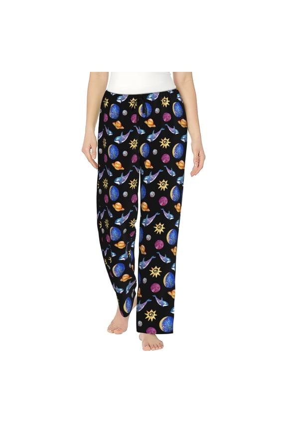 Whales In Space Print Women's Home Trousers, with Pockets and Drawstring Pajamas, Home Pajamas, Sleepwear-XX-Large