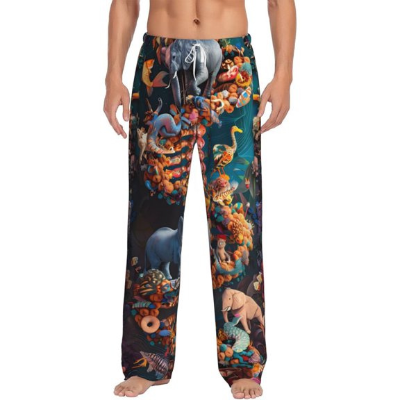 Gukieu Whimsical Animal Spiral Print Men's Home Trousers, Elastic Drawstring Home Pajamas Clothing Suitable for Adult Men-X-Large