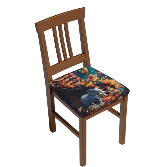 Gukieu Whimsical Animal Spiral Print Square Cushion Cover, Elastic Strap Chair Protector, Suitable for Family Restaurant, Hotel Banquet Decorations-Two Pieces