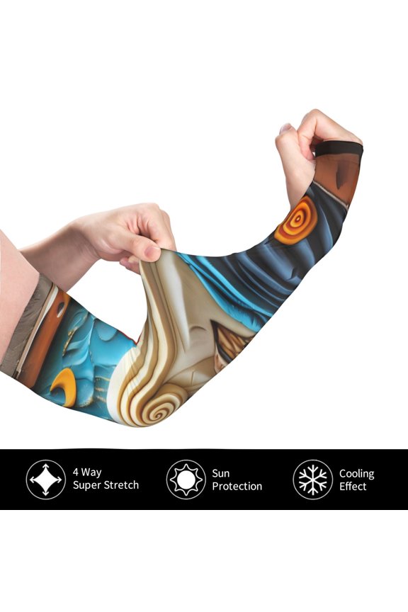 Whimsical Sailboat Ocean Art for Adult Ice Silk Sun Protection Arm Sleeves, Moisture Wicking, UV Protection Outdoor Sports Arm Sleeves, Unisex