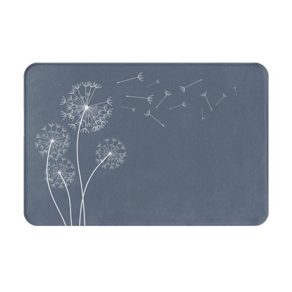 Gukieu White Dandelion Print Dust-proof Floor Mats, Water-absorbent and Non-slip Flannel Door Mats 16x24in, Home Decoration Suitable for Kitchen, Bathroom, Garage