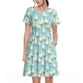 thumbnail image 1 of Gukieu White Geese and Flower Print Women's Short Sleeve Dress, Elastic Waistband A-line with Pockets Summer Dress, Suitable for Daily Leisure, Work, Vacation, 1 of 6