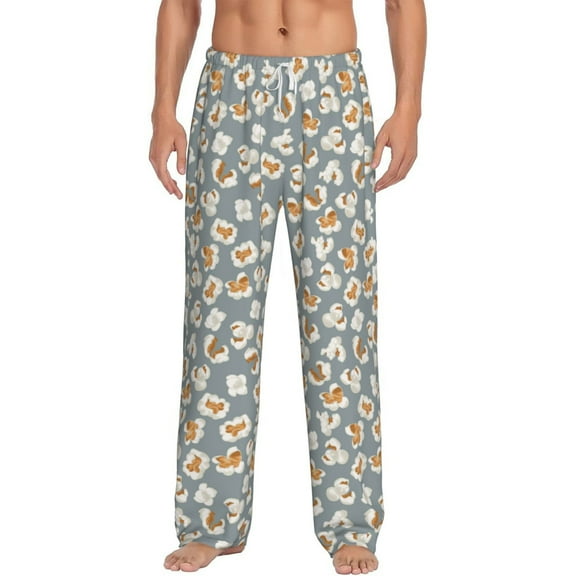 Gukieu White Popcorn Print Men's Home Trousers, Elastic Drawstring Home Pajamas Clothing Suitable for Adult Men-Small