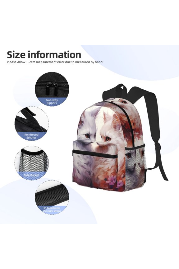 White Red Cat Couple Print Backpack, Waterproof Backpack with Adjustable Shoulder Straps, Suitable for Campus, Business, Travel, Unisex