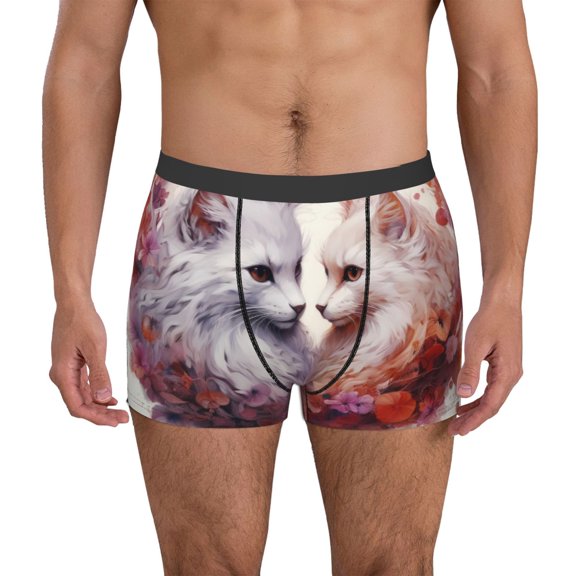 Gukieu White Red Cat Couple Print Men's Boxer Briefs, High Elastic Moisture Wicking Boxer Briefs Underwear-Medium