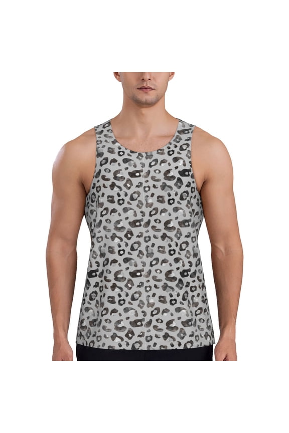 Wild Animal Leopard Print Print Men's Quick Dry Fitness Vest, Round Neck Sleeveless Fitness Bodybuilding Top-Large