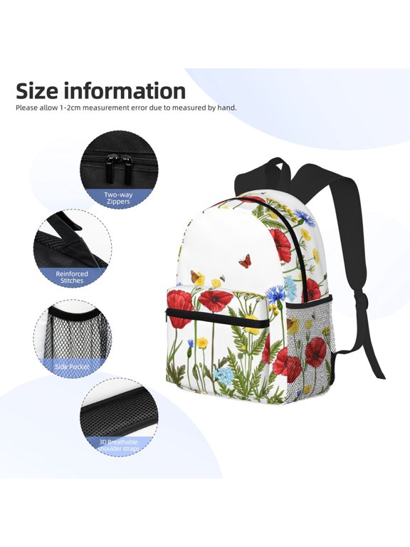 Wild Herbs Print Backpack, Waterproof Backpack with Adjustable Shoulder Straps, Suitable for Campus, Business, Travel, Unisex