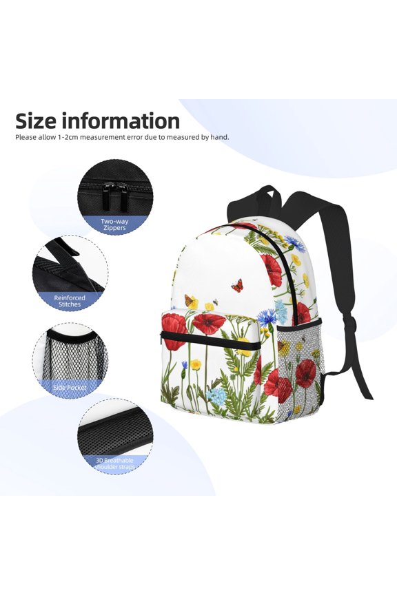 Wild Herbs Print Backpack, Waterproof Backpack with Adjustable Shoulder Straps, Suitable for Campus, Business, Travel, Unisex