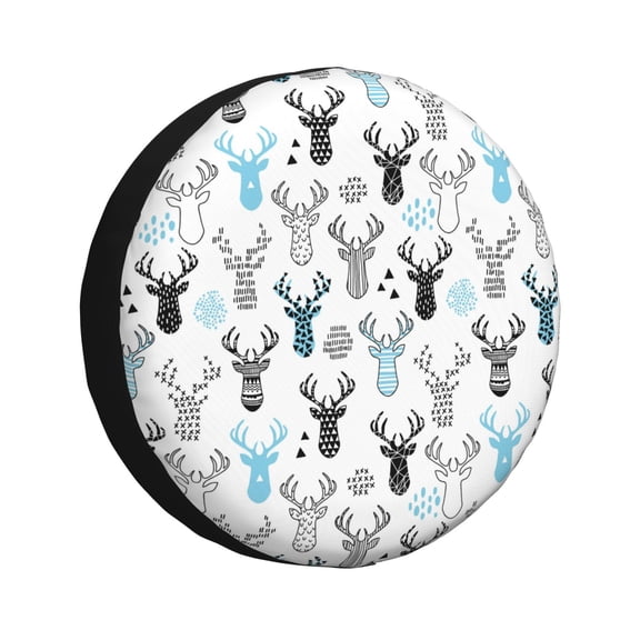 Gukieu Winter Art Blue and Black Moose Print Car Tire Cover, Adjustable Waterproof and Dustproof Tire Protection Cover, Suitable for SUV, Truck, Van-15 inch