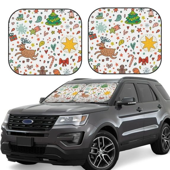 Gukieu Winter Christmas And New Year Deer Print Car Windshield Sun Visor, Foldable Anti-UV Car Sun Visor Suitable for Vans, Trucks Car Accessories-Small