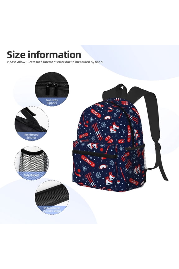 Winter Skiing Snowflakes Print Backpack, Waterproof Backpack with Adjustable Shoulder Straps, Suitable for Campus, Business, Travel, Unisex