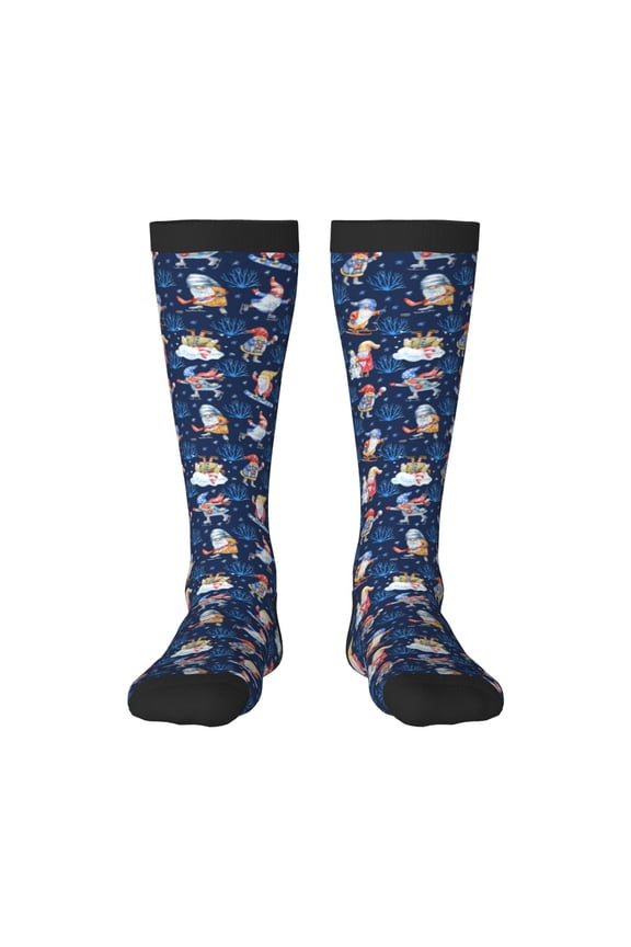 Winter old man Playtime Print Contrast Color Stockings, Elastic Sports Socks Warm Socks Clothing Accessories, Adult Unisex