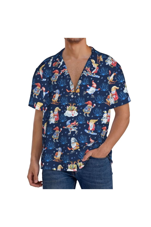 Winter old man Playtime Print Men's Short-sleeved Shirts, Button-down Pocket Shirts, T-shirts, Beach Vacation Travel Summer Clothing-Medium
