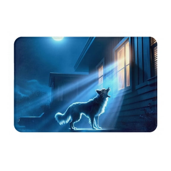 Gukieu A Wolf Barks Out A Window Print Dust-proof Floor Mats, Water-absorbent and Non-slip Flannel Door Mats 16x24in, Home Decoration Suitable for Kitchen, Bathroom, Garage