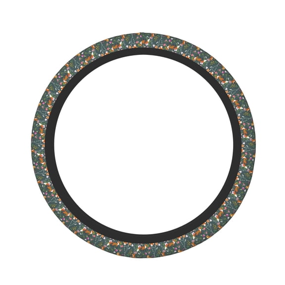 Gukieu Wolf Fox In Flower Forest Print Elastic Steering Wheel Cover, Anti-slip and Sweat-proof Car Steering Wheel Protector Cover for Cars, Vans, Trucks Car Accessories