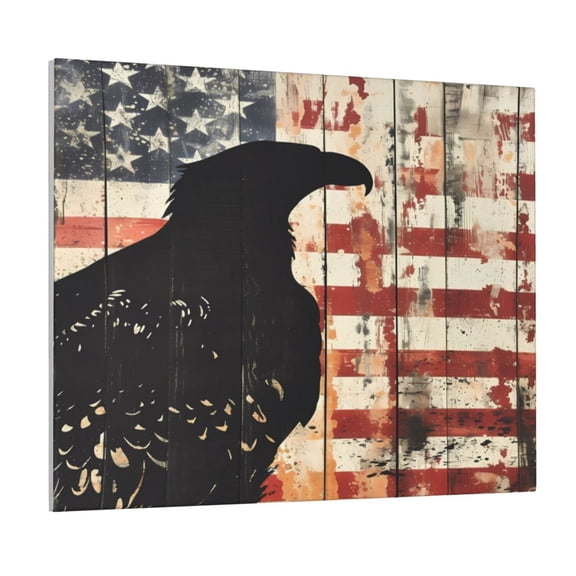 Gukieu Wood Grain Bald Eagle Print Canvas Decorative Hanging Painting, Waterproof Art Wall Decoration with Frame, Suitable for Living Room, Bedroom