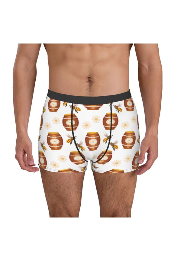 Wooden Barrels With Honey Print Men's Boxer Briefs, High Elastic Moisture Wicking Boxer Briefs Underwear-Small