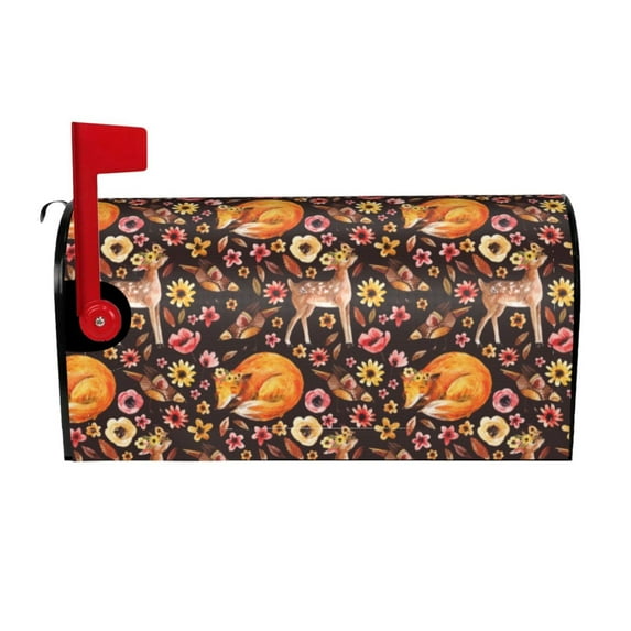 Gukieu Woodland Creatures Floral Print Magnetic Mailbox Cover, Sun-proof and Waterproof Home Yard Mailbox Cover-21x18 in