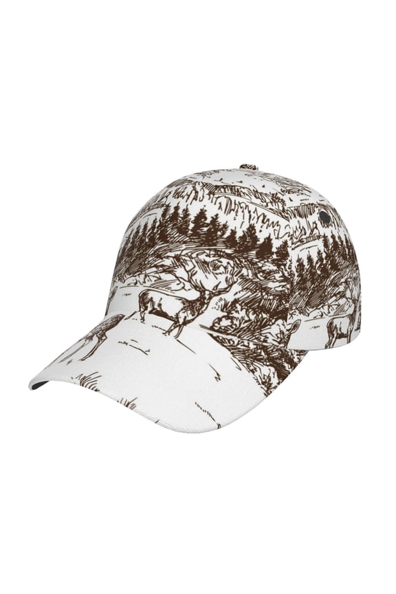 Woodland Forest With Deers Prin Baseball Cap, Adjustable Sweat-wicking Daily,Travel, Sports Cap, Unisex