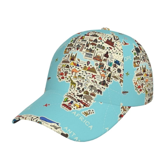 Gukieu World Travel Line Icons Map Prin Baseball Cap, Adjustable Sweat-wicking Daily,Travel, Sports Cap, Unisex