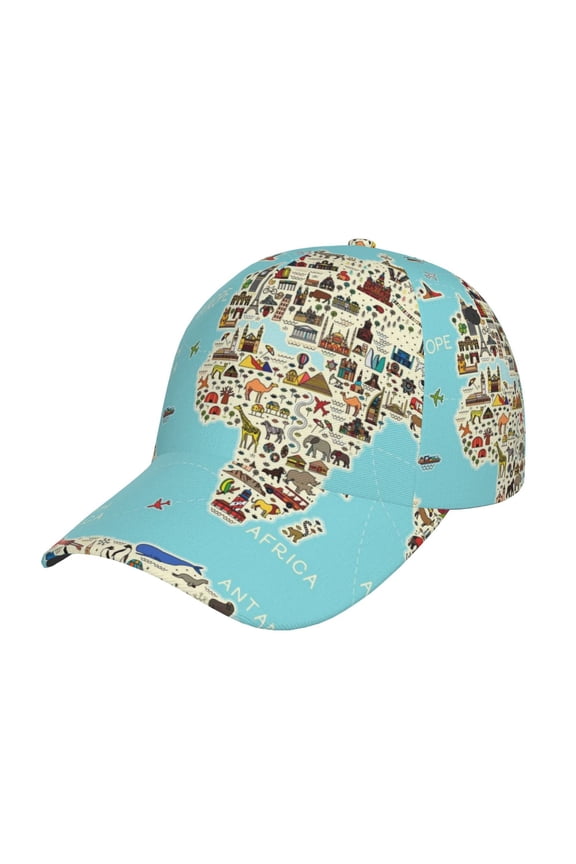 World Travel Line Icons Map Prin Baseball Cap, Adjustable Sweat-wicking Daily,Travel, Sports Cap, Unisex