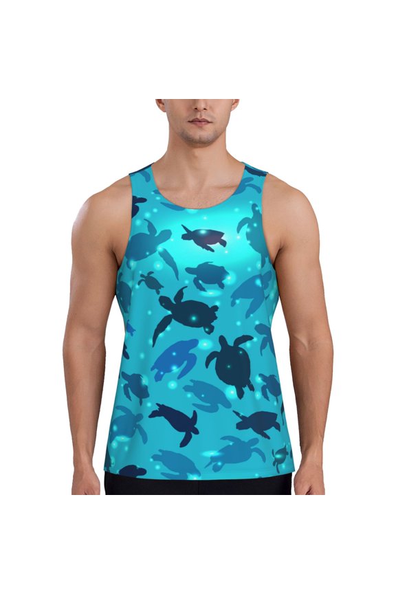 World Turtle Day Print Men's Quick Dry Fitness Vest, Round Neck Sleeveless Fitness Bodybuilding Top-3X-Large