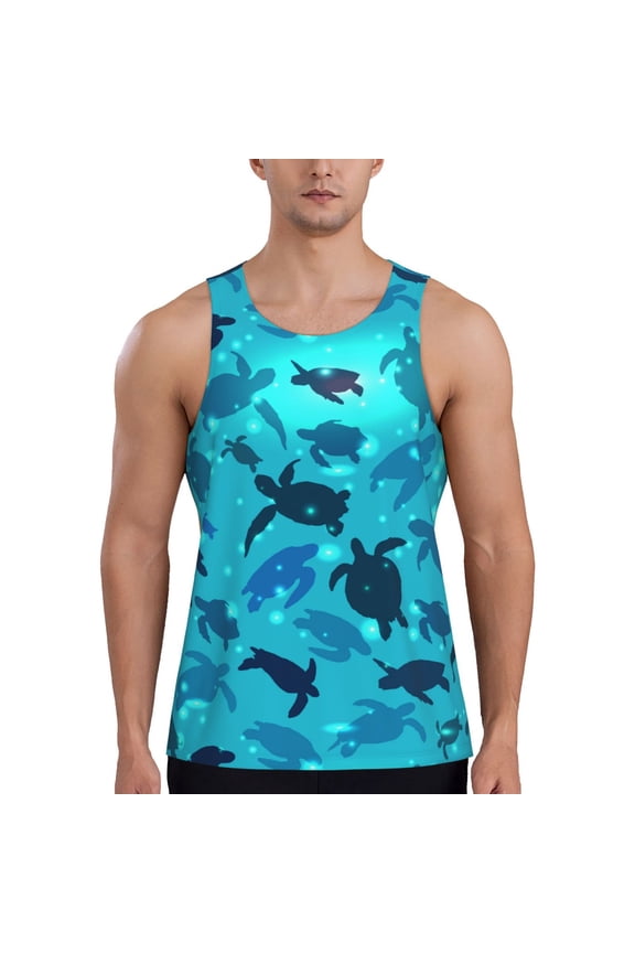 World Turtle Day Print Men's Quick Dry Fitness Vest, Round Neck Sleeveless Fitness Bodybuilding Top-Small